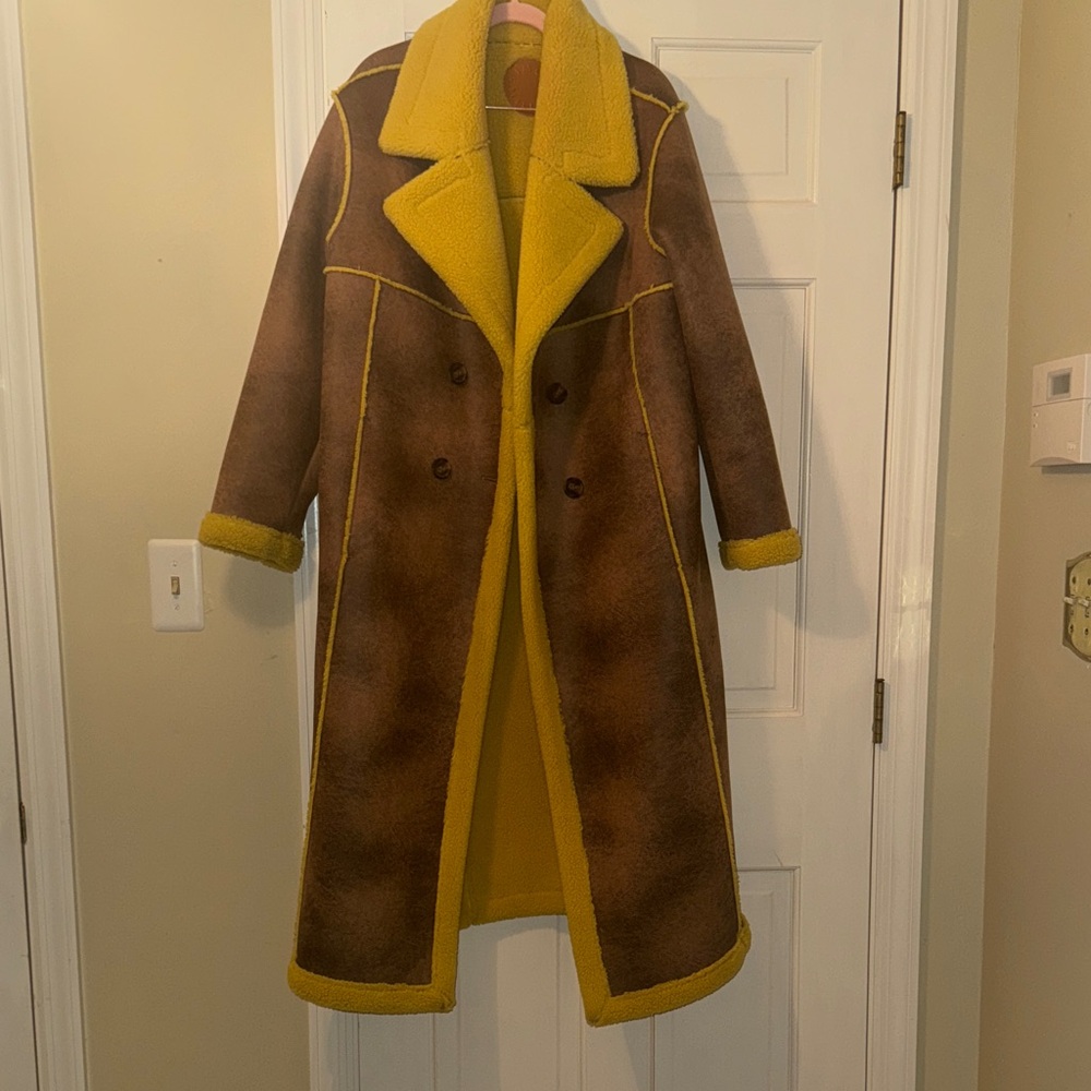 Simon Miller Jetz Vegan Leather Faux Shearling Oversized Long Overcoat, SIZE MED